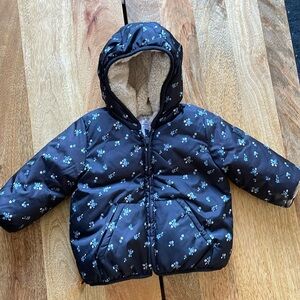 Baby Gap black with blue floral coldcontrol max puffer. 6-12 months